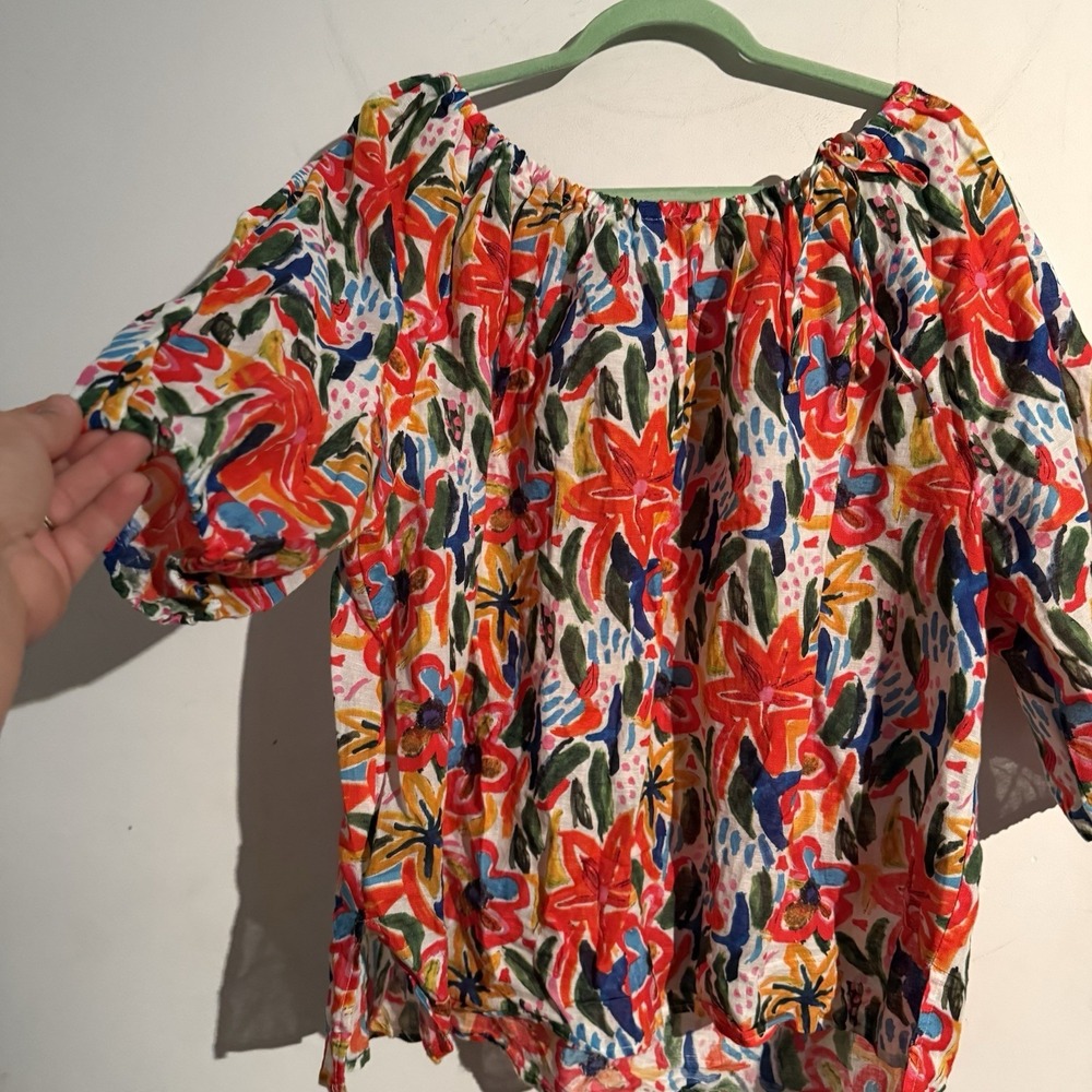 Hester & Orchard 2X Plus Size Linen Blend Top Lagenlook Boho Colorful Relaxed - Picture 2 of 5